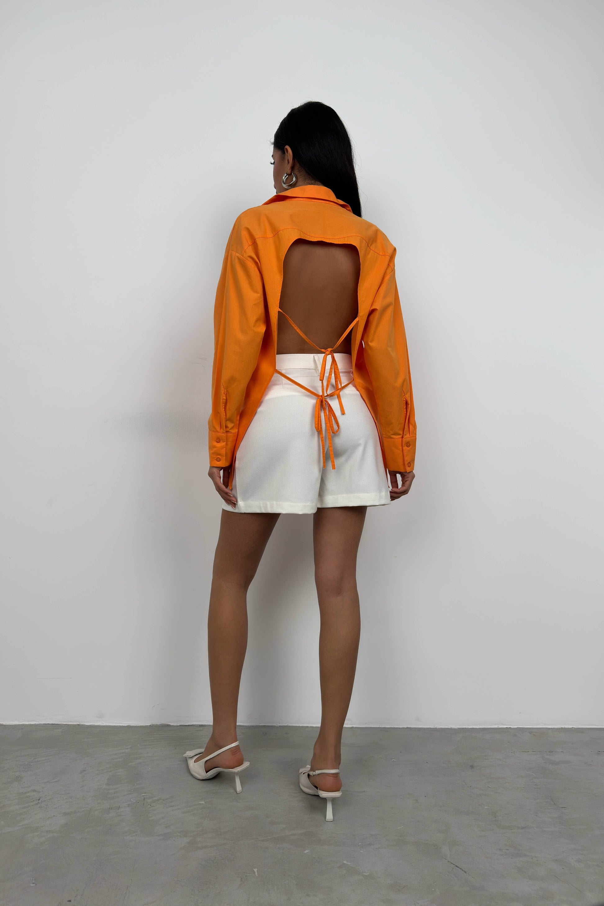 Orange Lace-Up Shirt with Low Back 