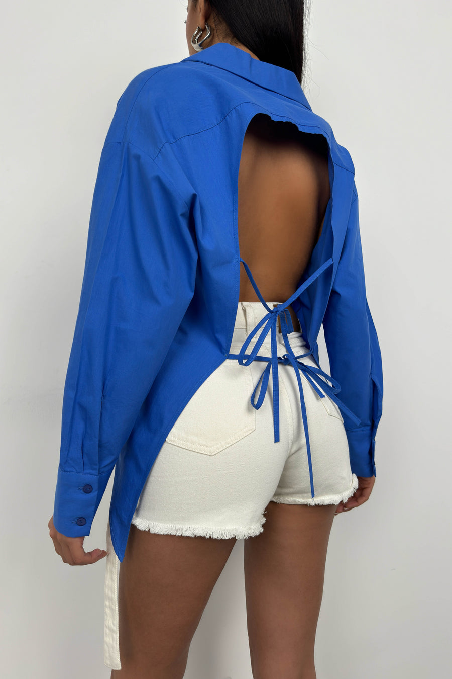 Backless Lace-up Saxe Shirt 