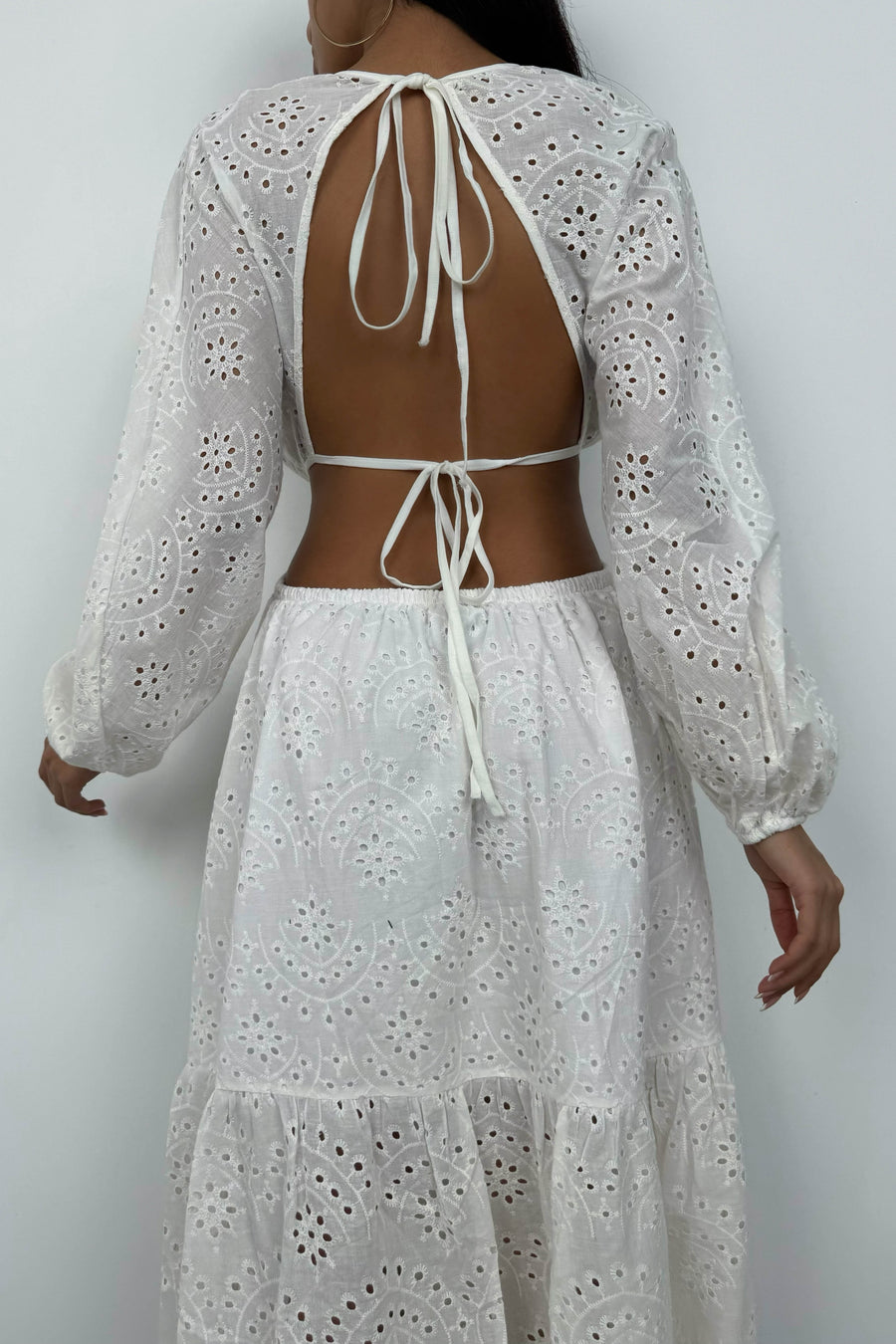 Backless Embroidered White Dress 