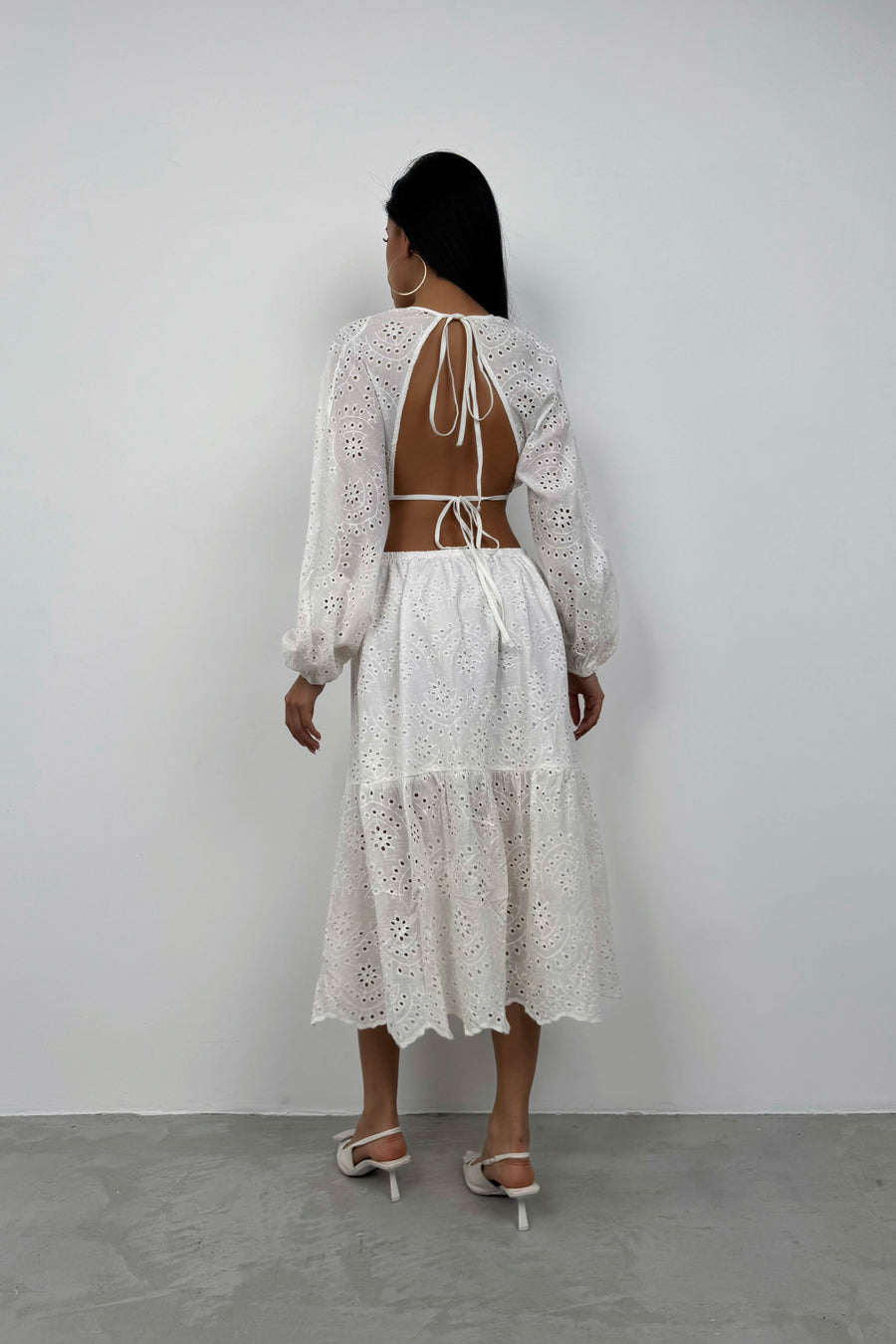 Backless Embroidered White Dress 