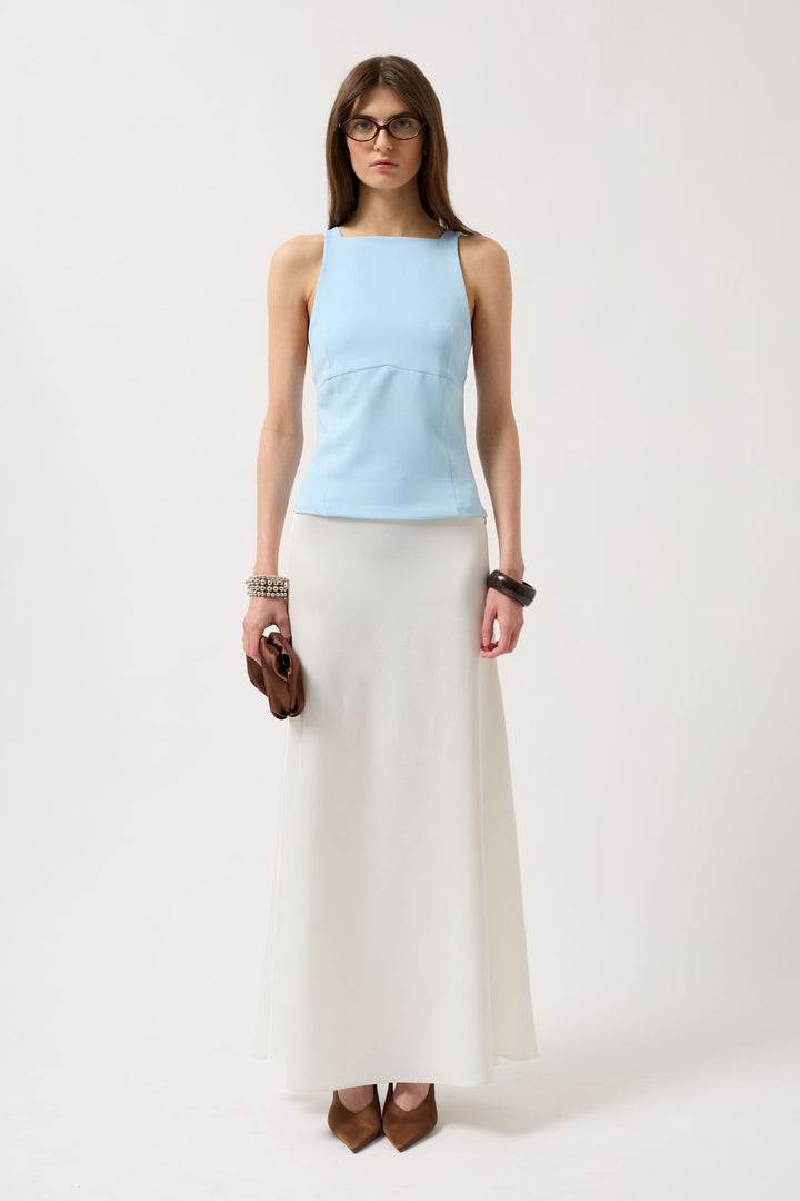 Back Ribbon Detail Baby Blue Blouse 