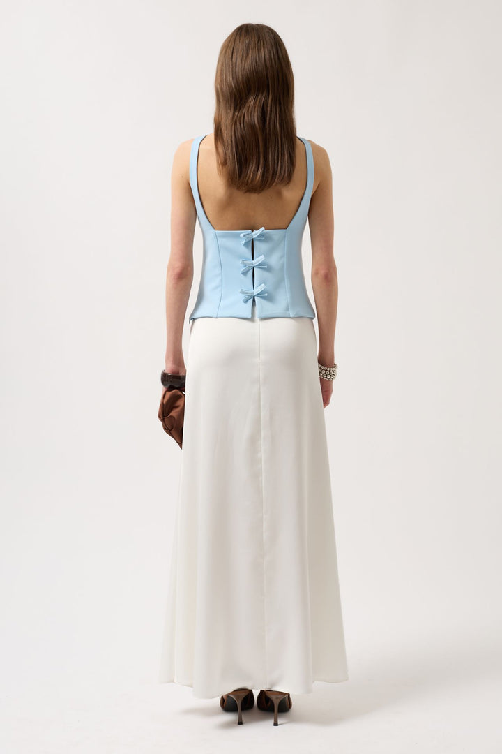 Back Ribbon Detail Baby Blue Blouse 