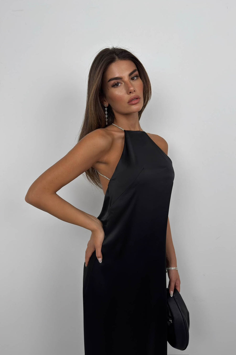 Back Stone Detail Black Maxi Dress 