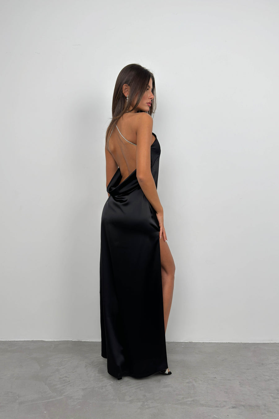 Back Stone Detail Black Maxi Dress 