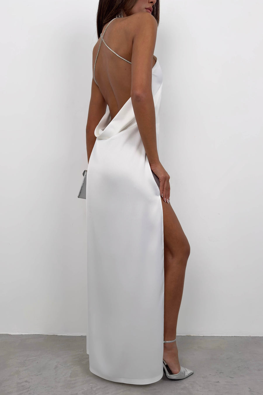 Back Stone Detail Ecru Maxi Dress 