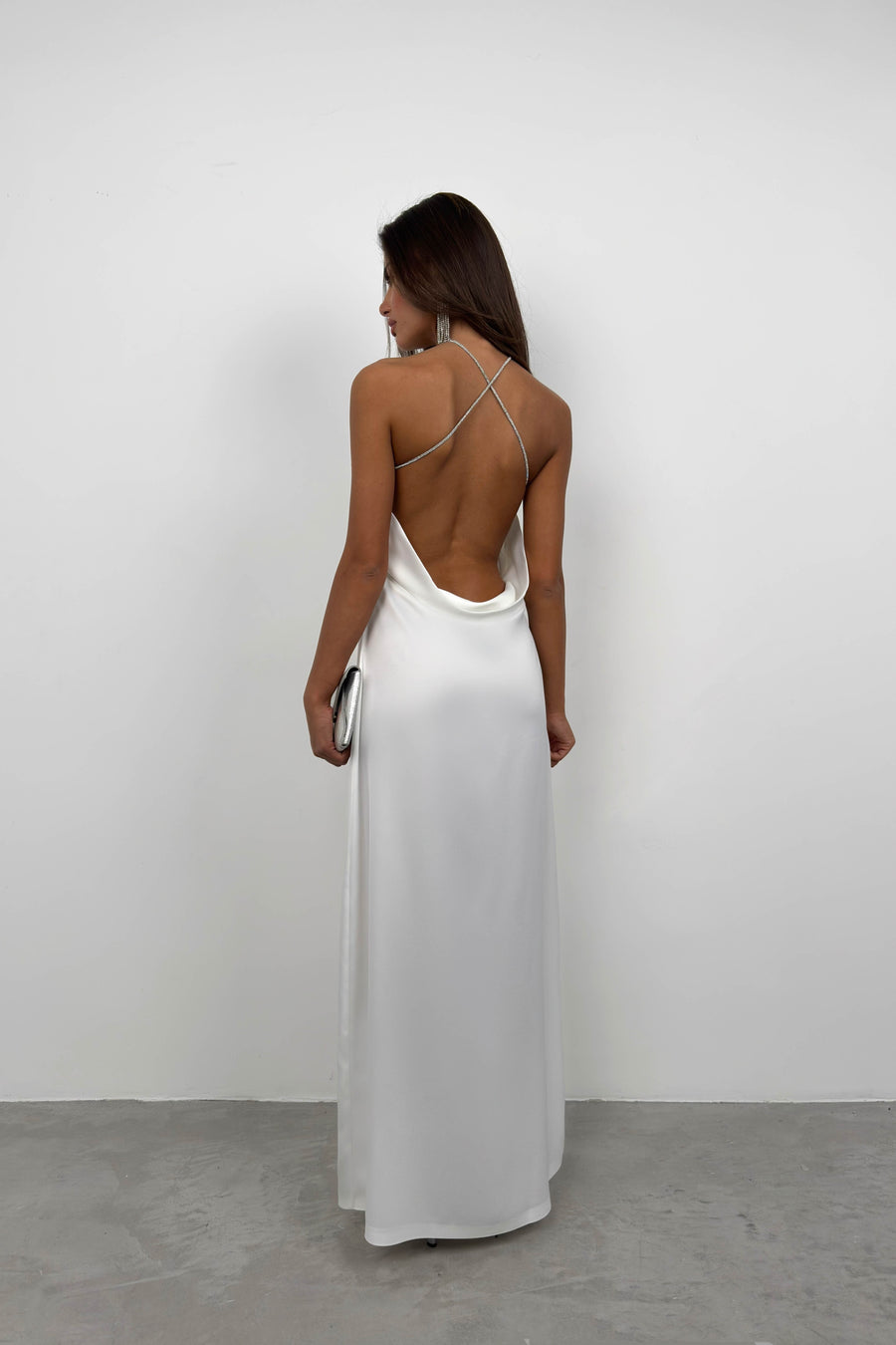 Back Stone Detail Ecru Maxi Dress 