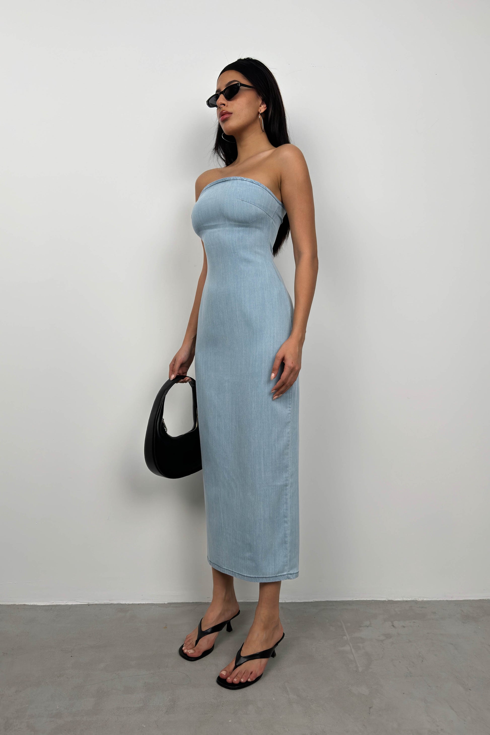 Strapless Light Blue Denim Dress 