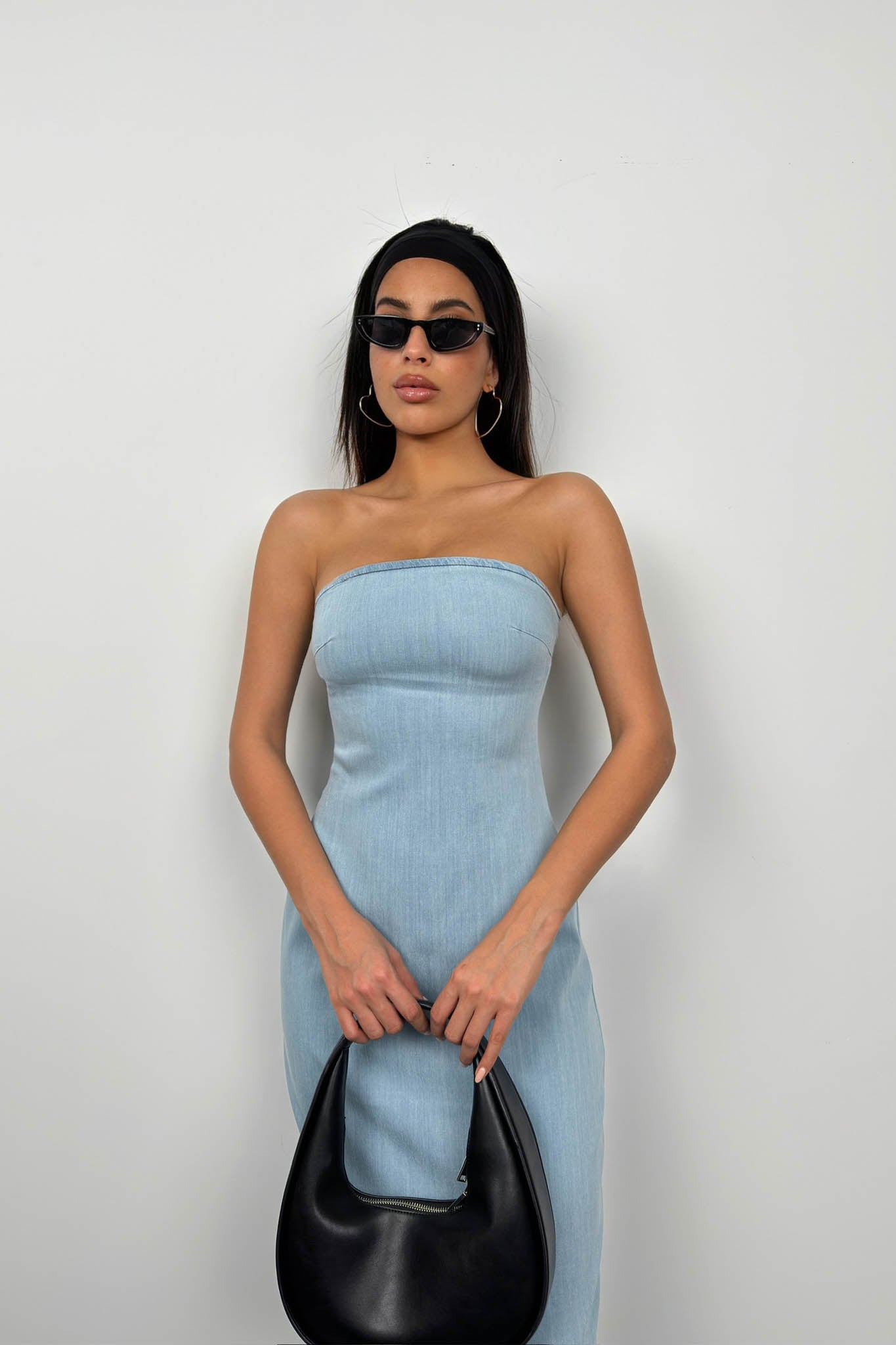 Strapless Light Blue Denim Dress 