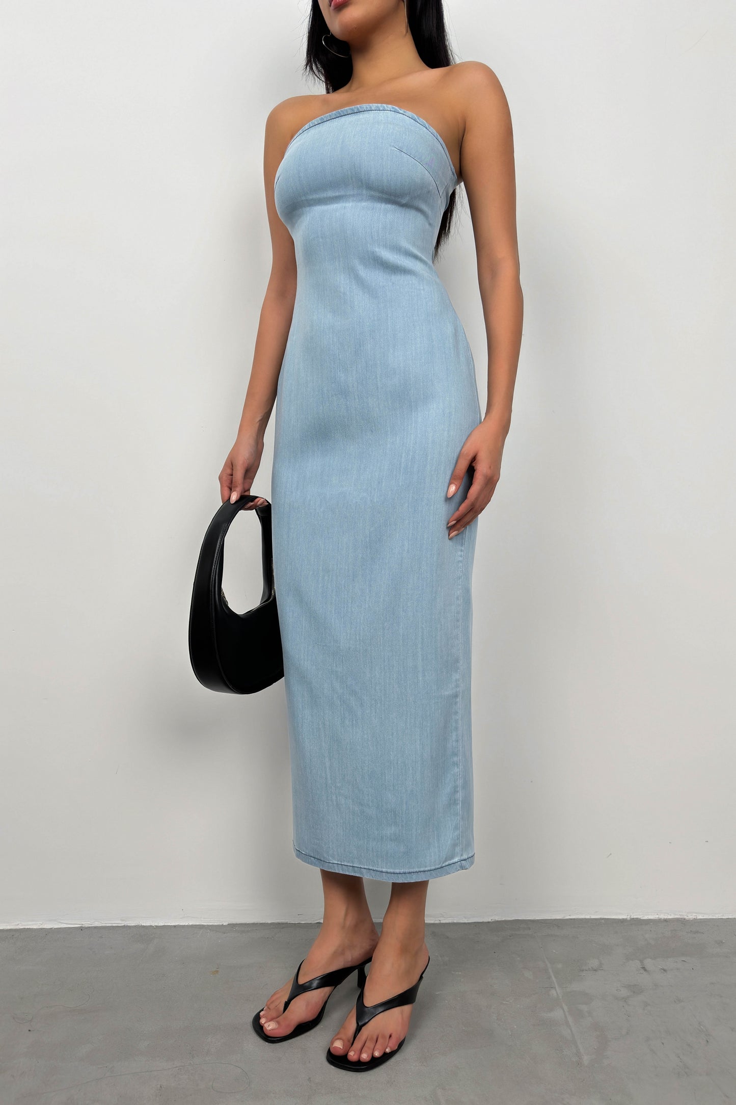 Strapless Light Blue Denim Dress 