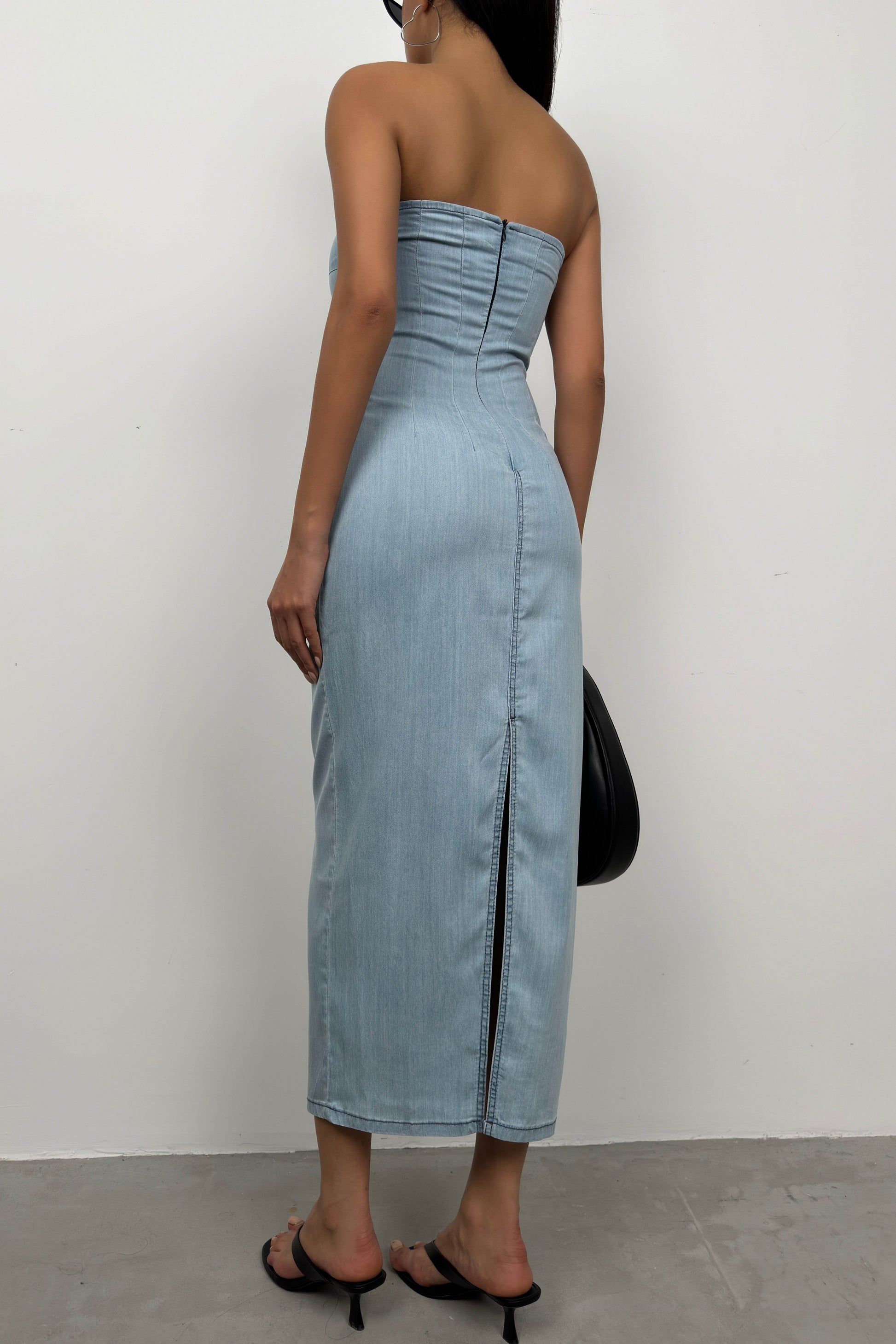 Strapless Light Blue Denim Dress 