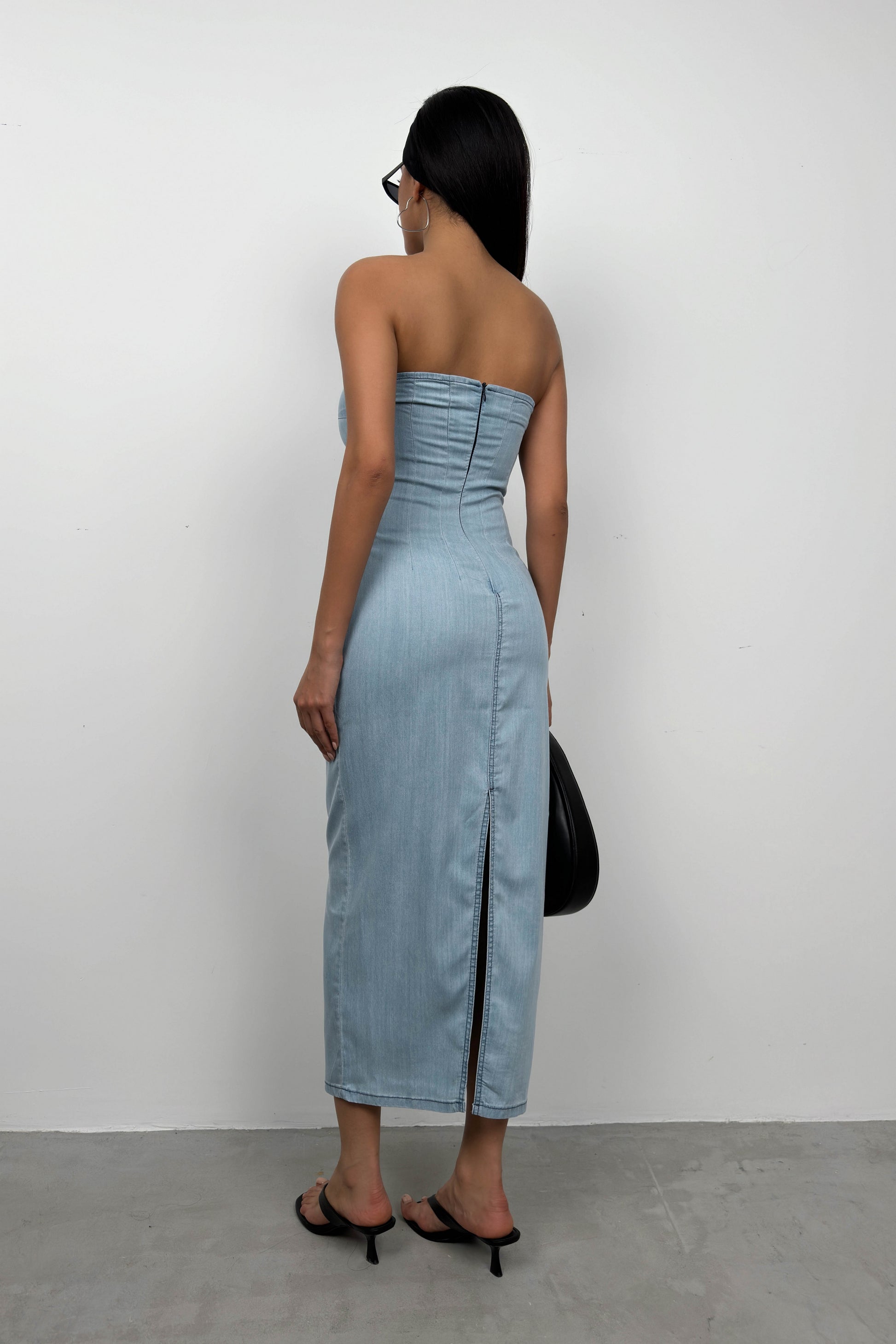 Strapless Light Blue Denim Dress 