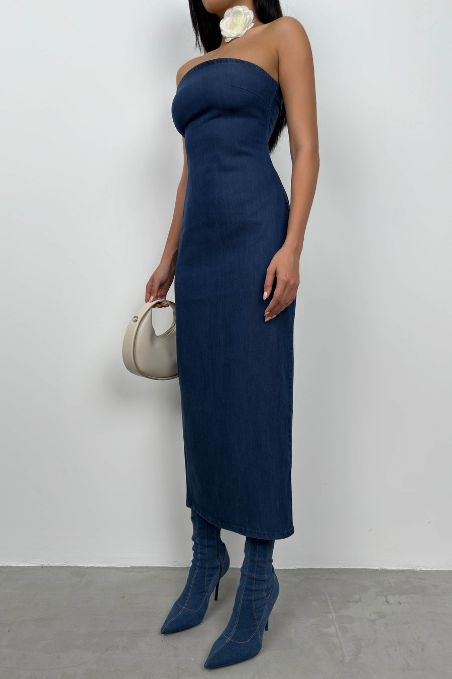 Strapless Dark Blue Denim Dress 