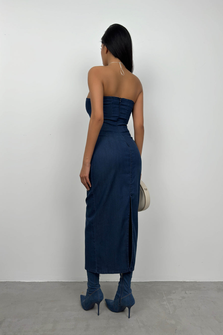 Strapless Dark Blue Denim Dress 