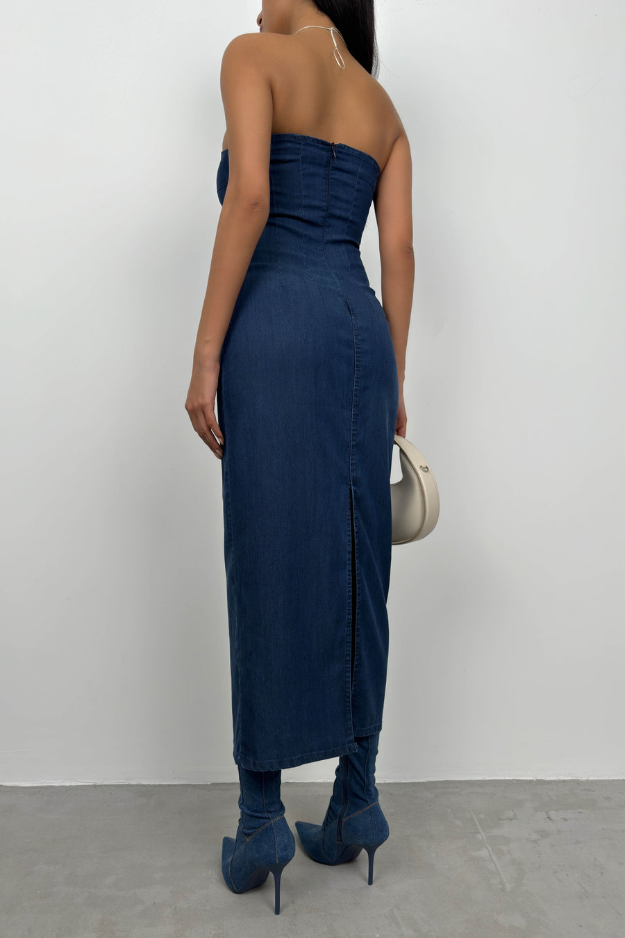 Strapless Dark Blue Denim Dress 