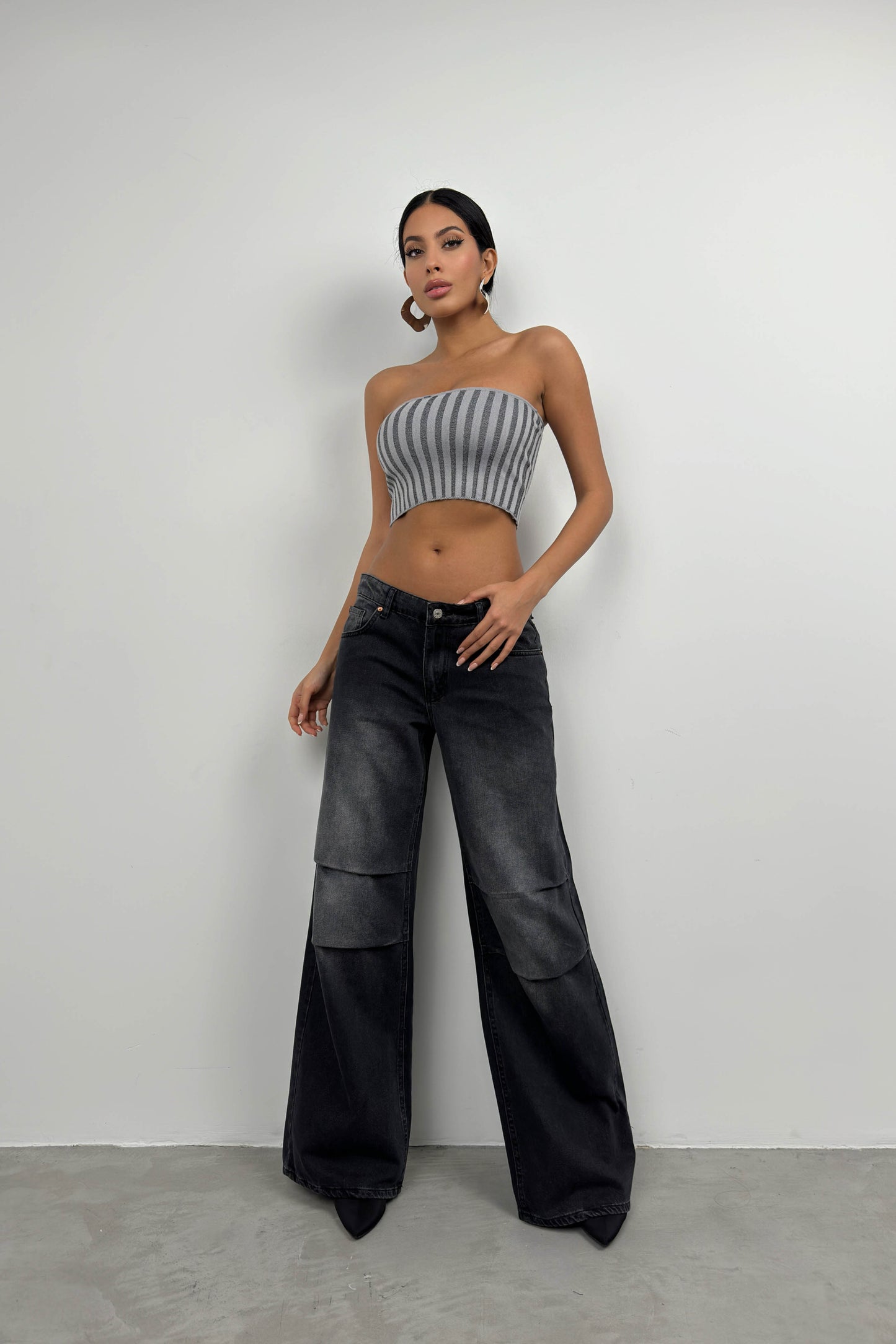 Strapless Corduroy Gray Crop 