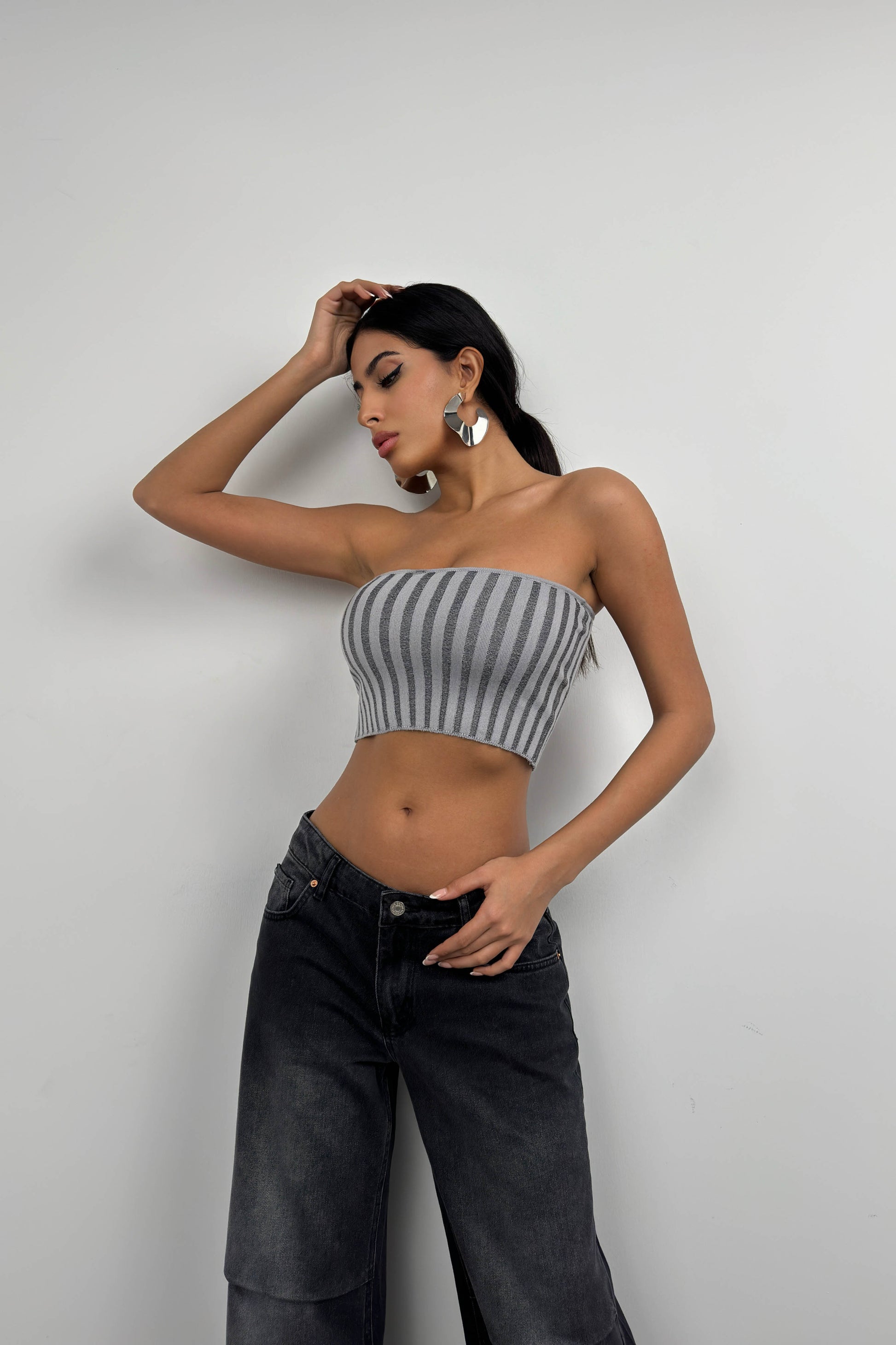 Strapless Corduroy Gray Crop 