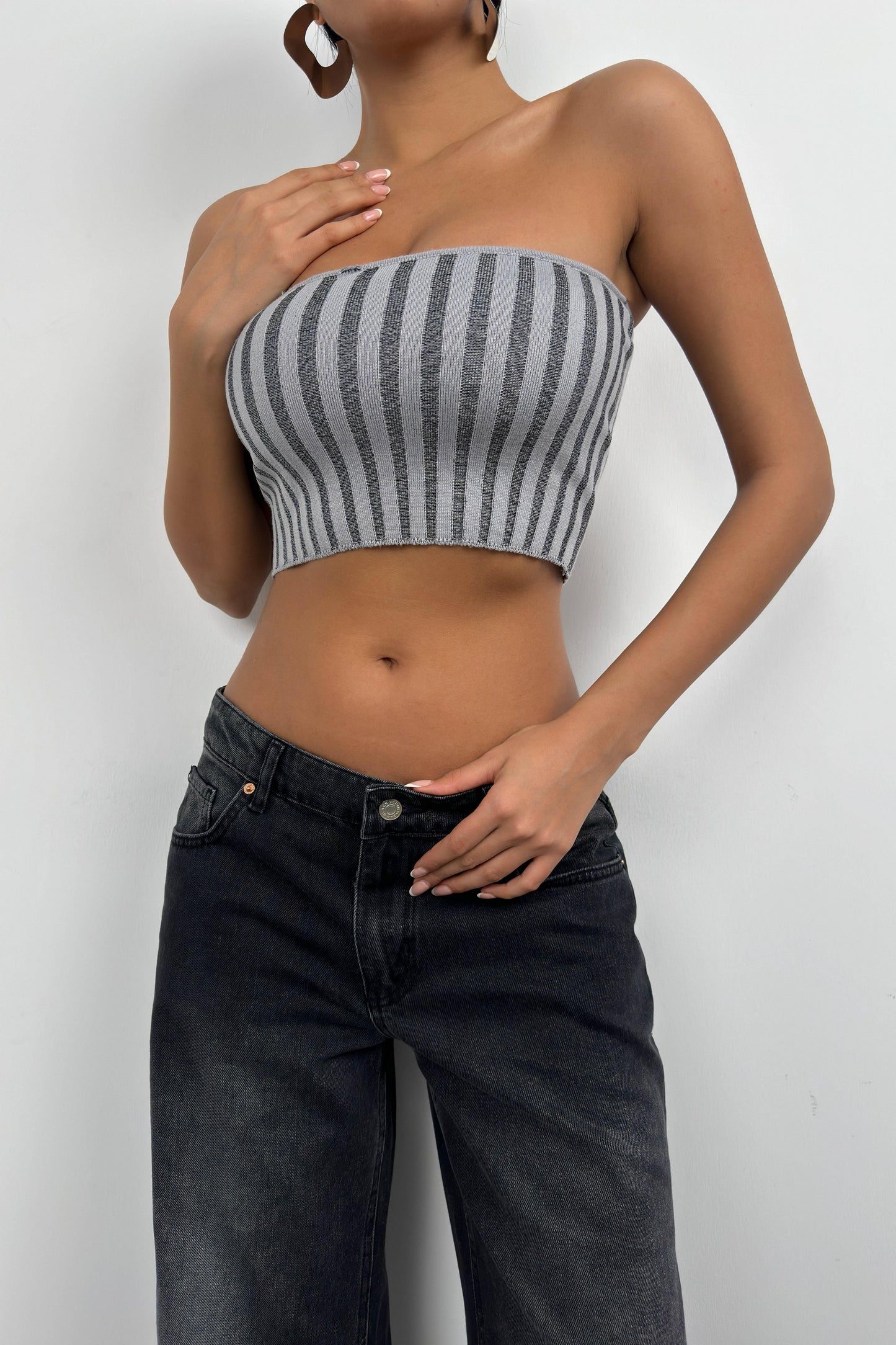 Strapless Corduroy Gray Crop 