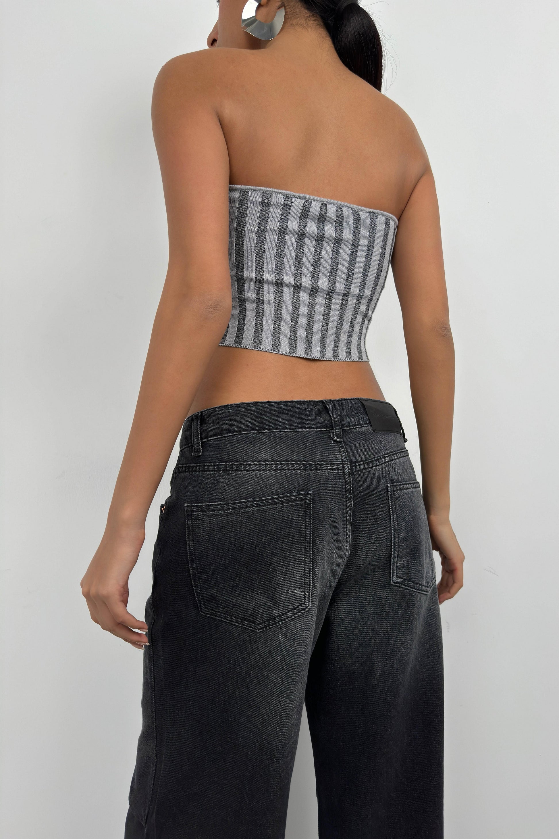 Strapless Corduroy Gray Crop 