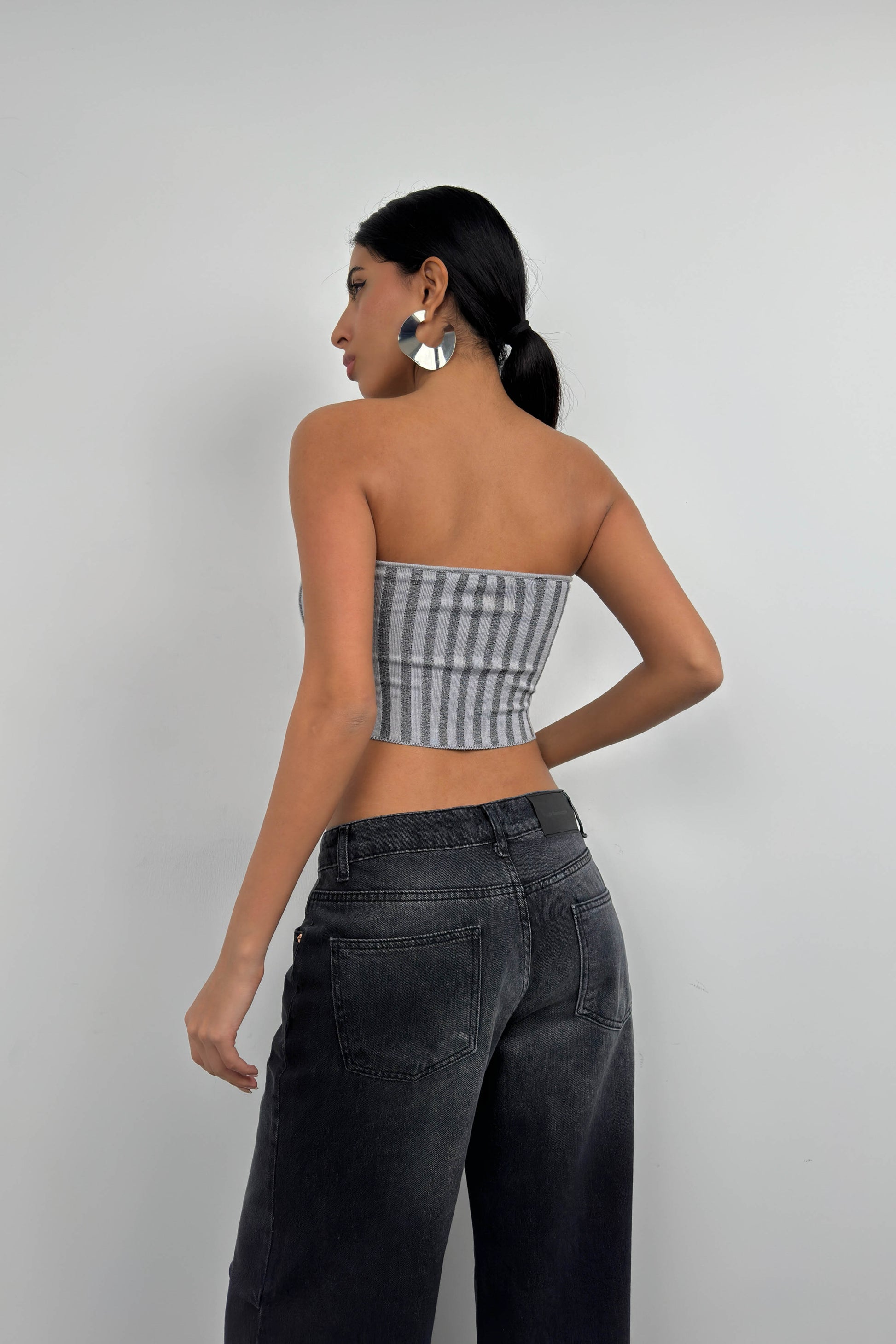 Strapless Corduroy Gray Crop 