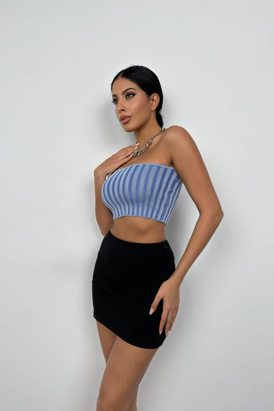 Strapless Corduroy Blue Crop 