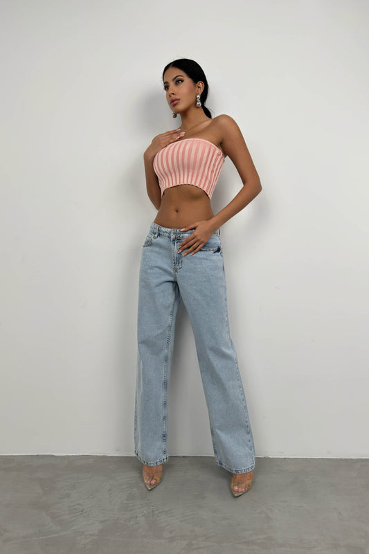 Strapless Ribbed Pink Crop 