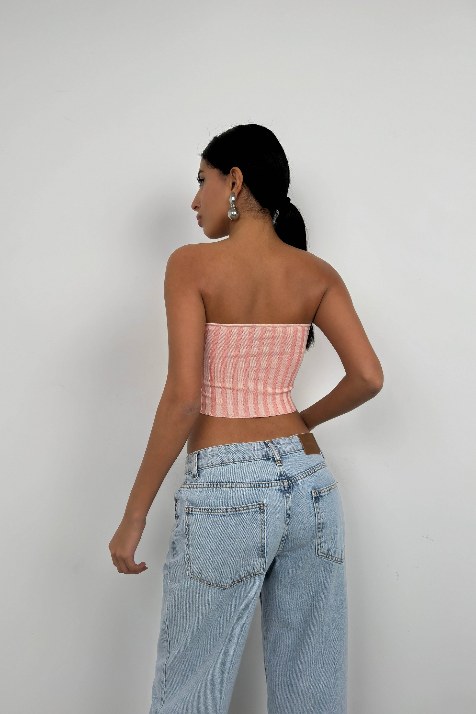 Straplez Fitilli Pembe Crop