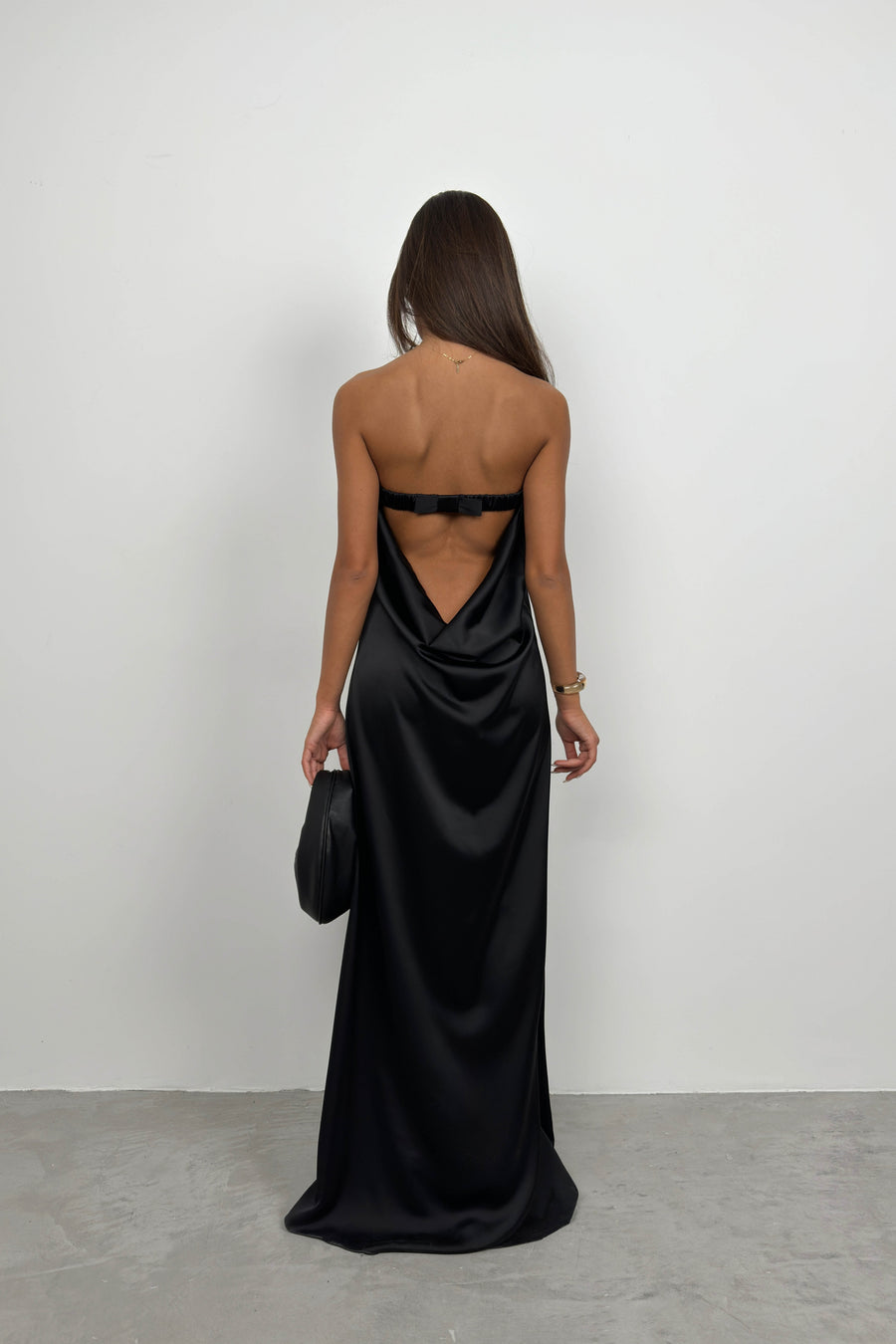 Strapless Backless Black Maxi Dress 