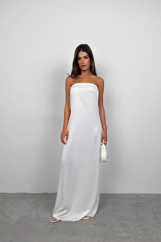 Strapless Backless Ecru Maxi Dress 