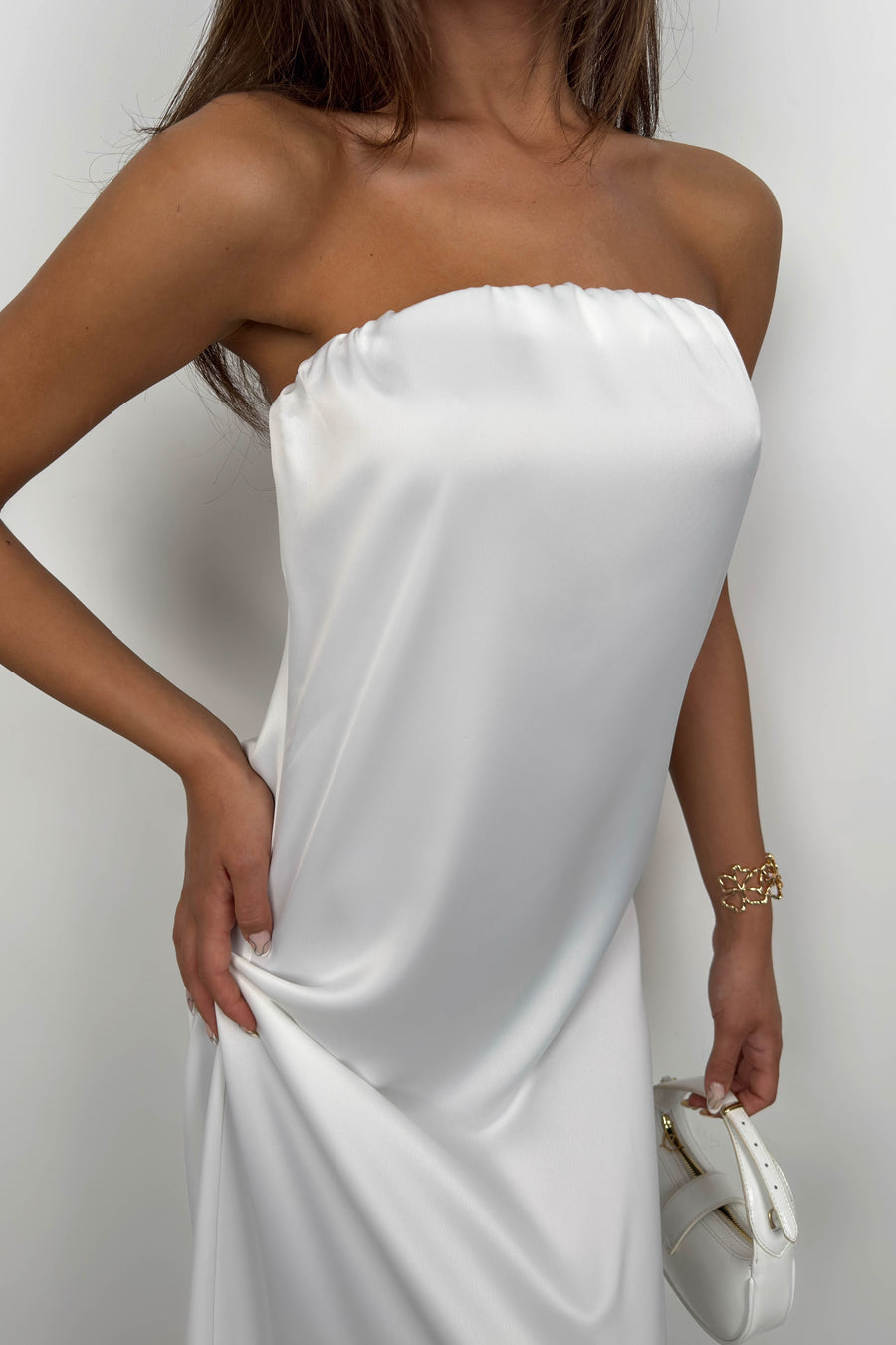 Strapless Backless Ecru Maxi Dress 