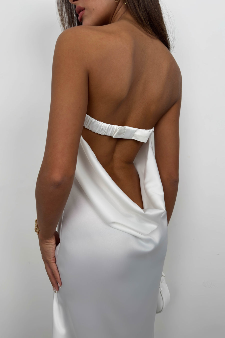 Strapless Backless Ecru Maxi Dress 