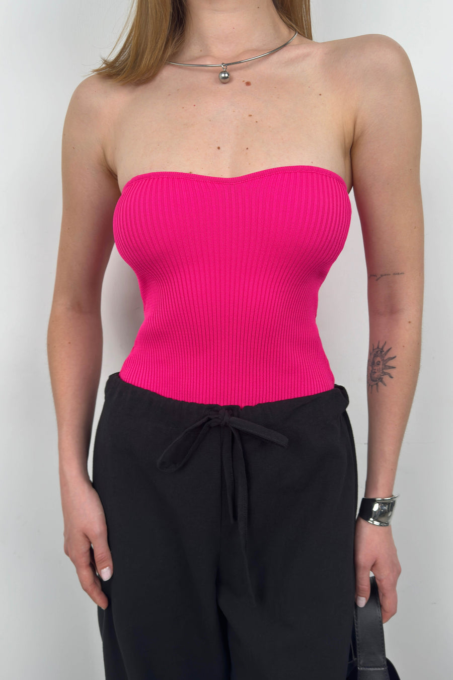 Strapless Fuchsia Knit Blouse 