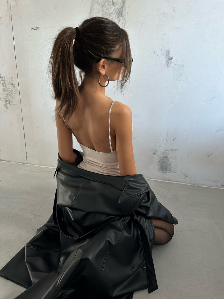 Beige Bodysuit with Stone Straps 