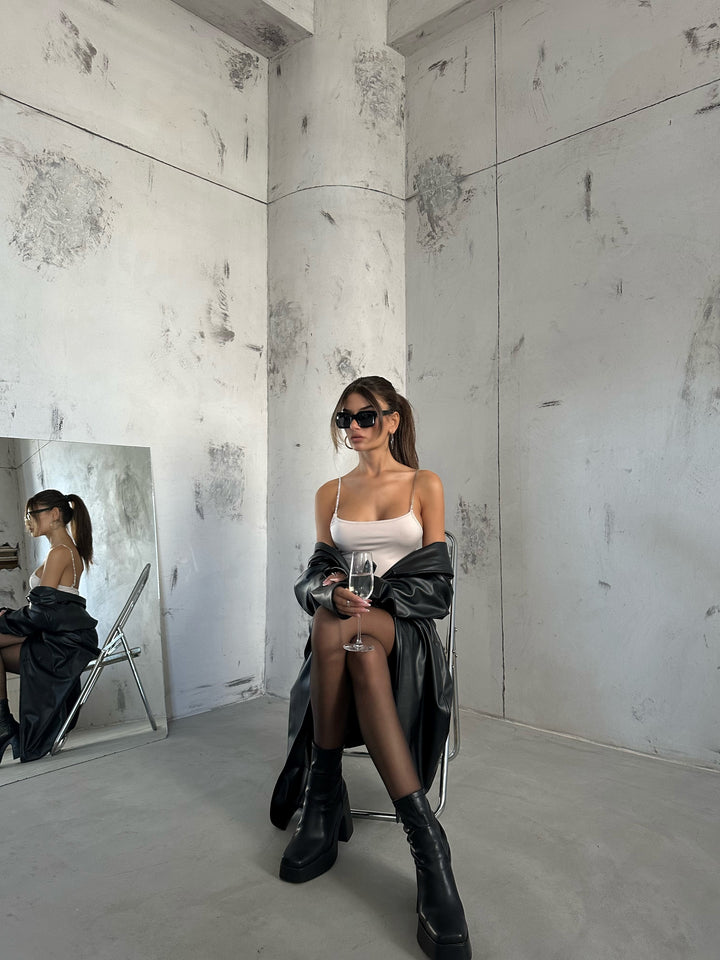 Beige Bodysuit with Stone Straps 