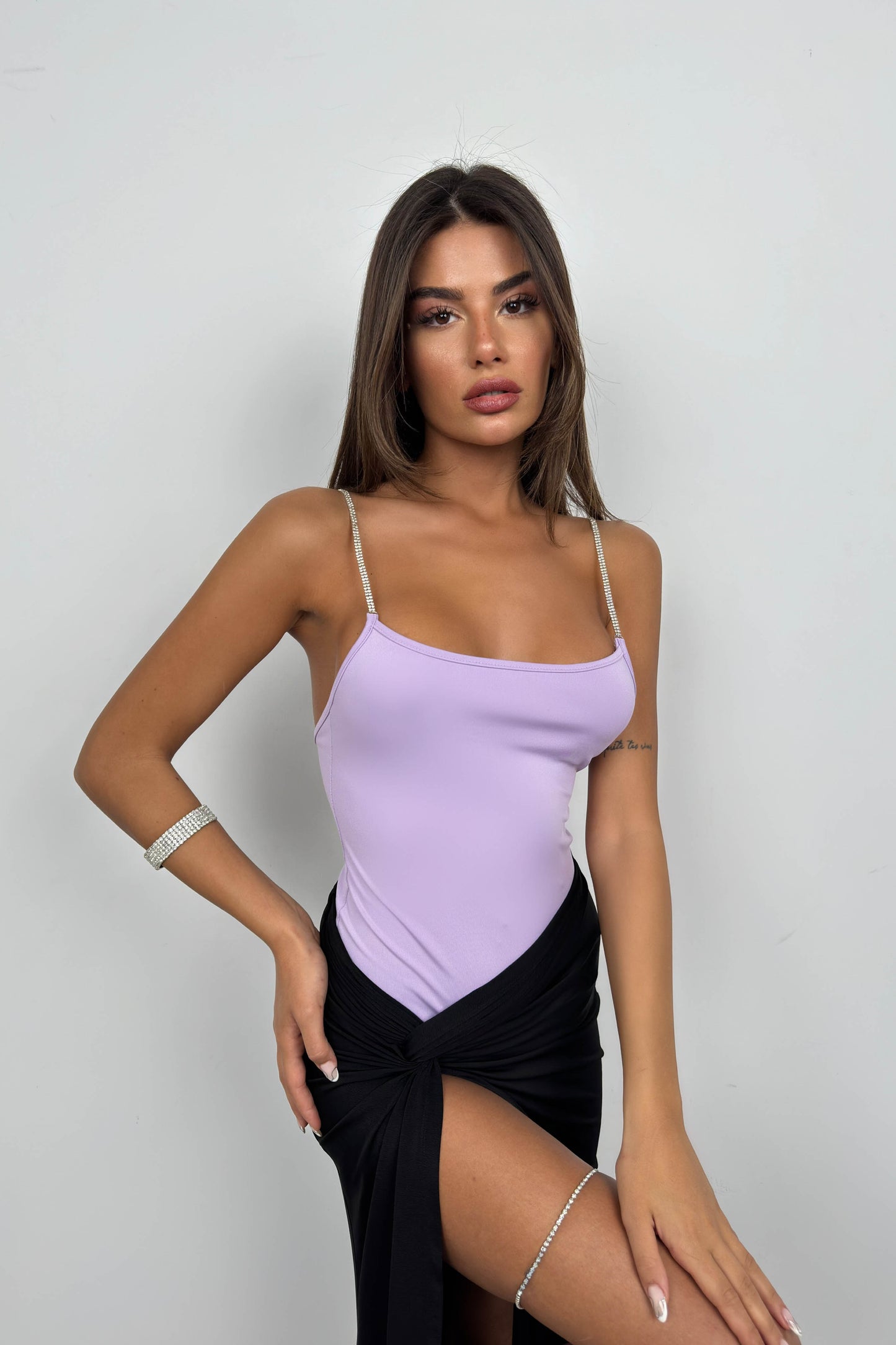 Taş Askılı Lila Bodysuit