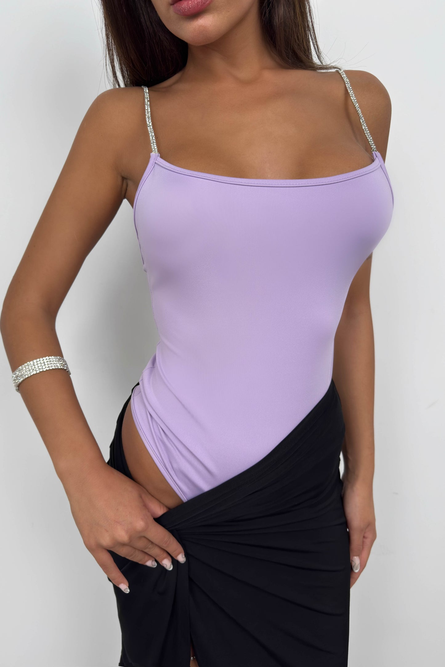 Taş Askılı Lila Bodysuit