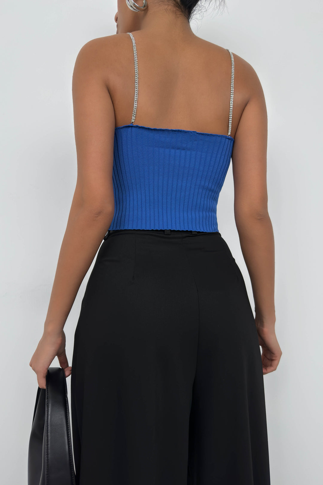 Taş Askılı Saks Triko Bluz