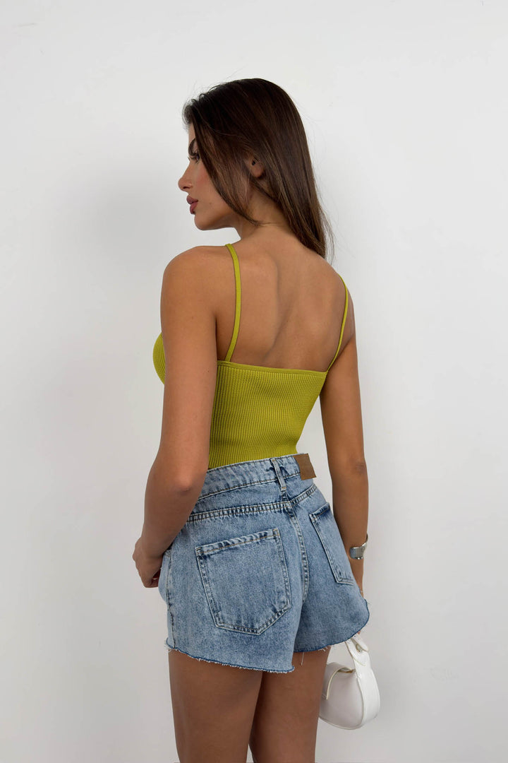 Taş Detay Yeşil Crop Bluz