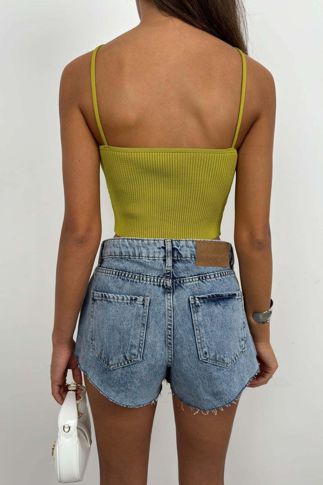 Taş Detay Yeşil Crop Bluz