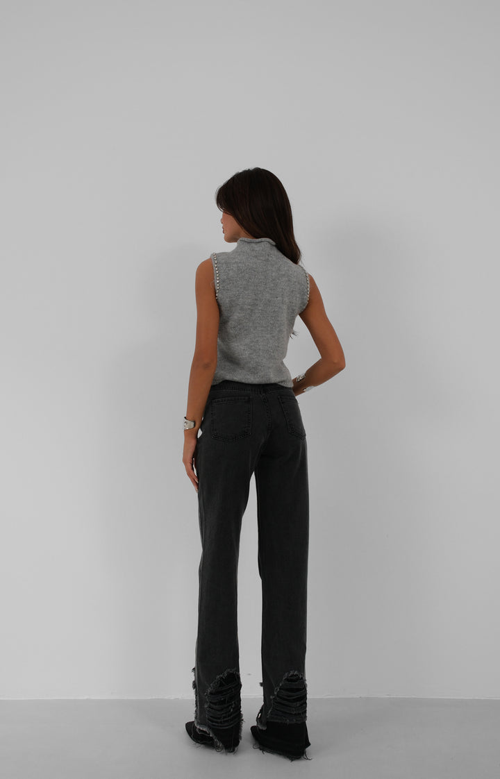 Taş Detaylı Gri Triko Süveter