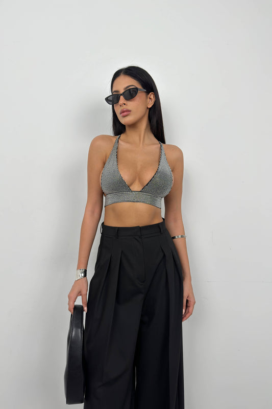 Stoned Silver Crop Bra