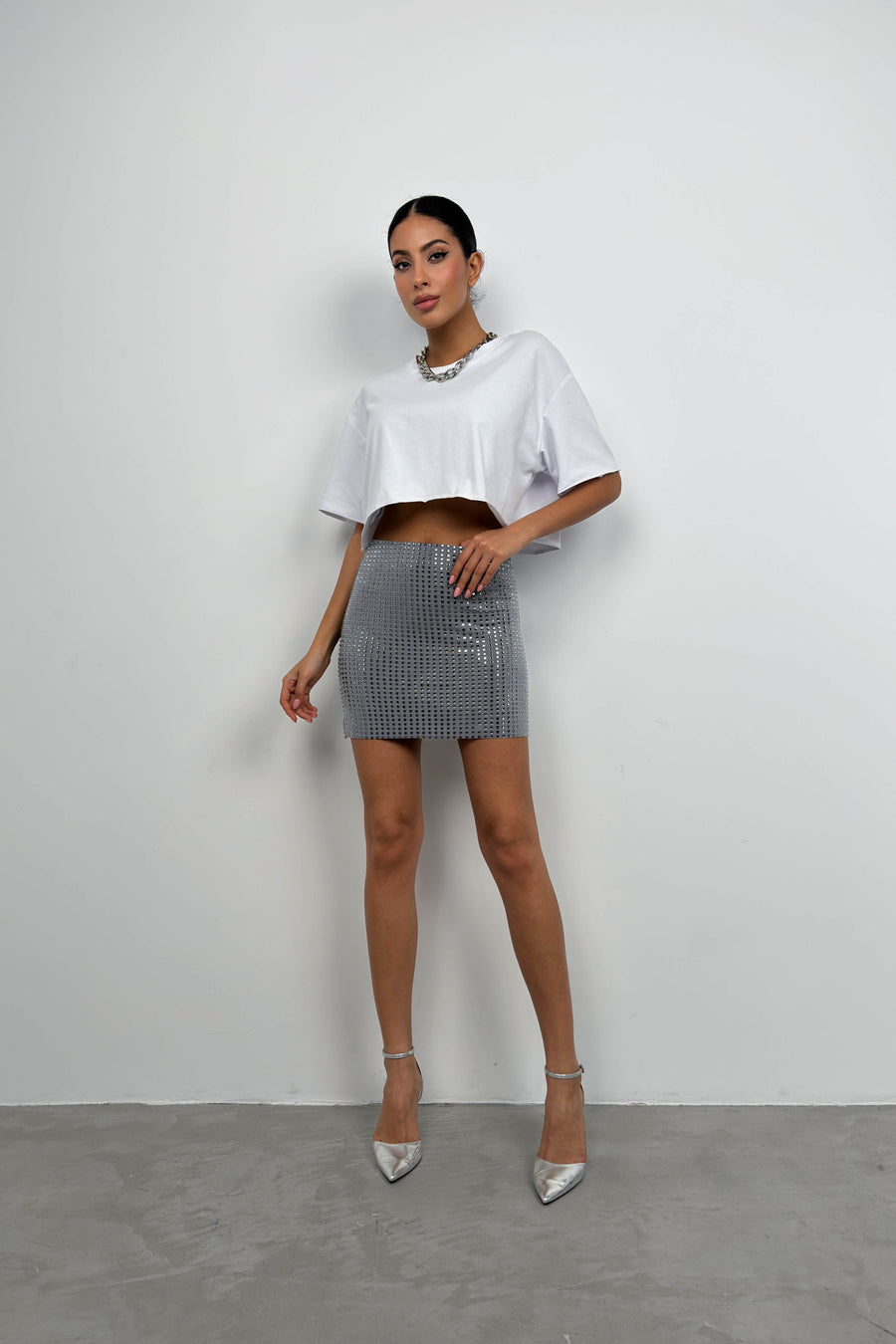 Stoned Gray Mini Skirt 