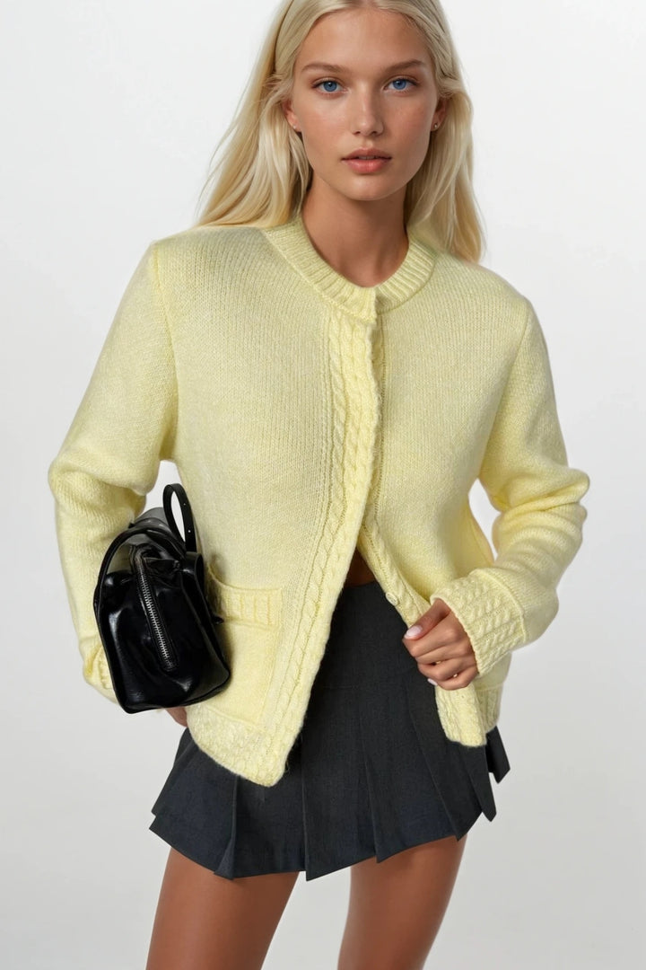 Tek Cepli Çıtçıtlı Sarı Triko Hırka