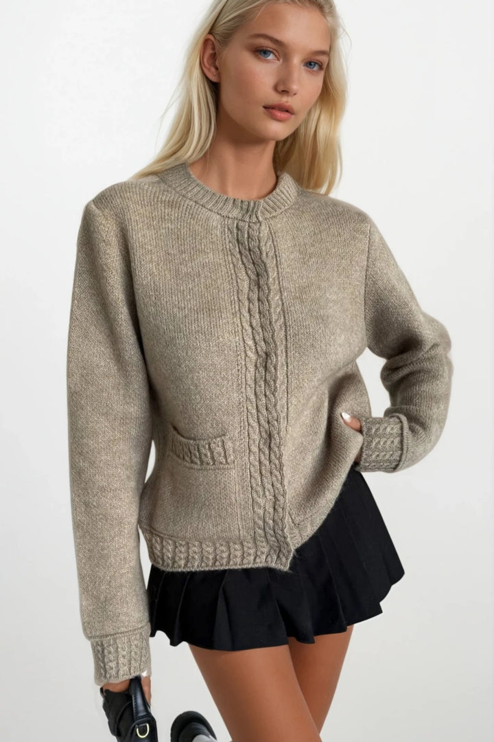 Tek Cepli Çıtçıtlı Vizon Triko Hırka