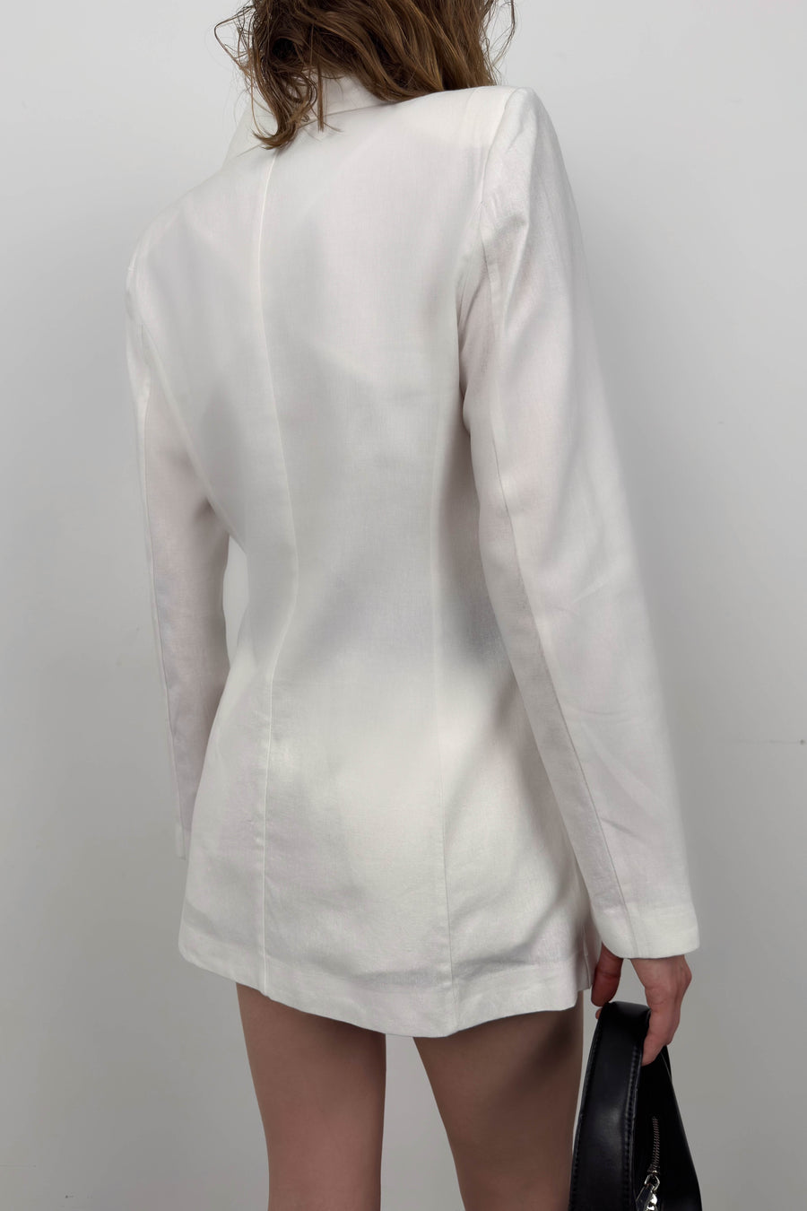 Single Button White Linen Blazer 