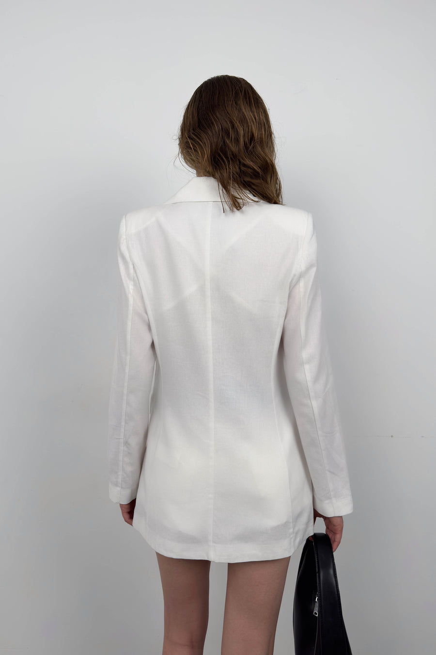 Single Button White Linen Blazer 