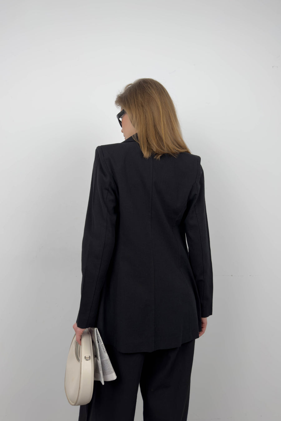 Single Button Black Linen Blazer 