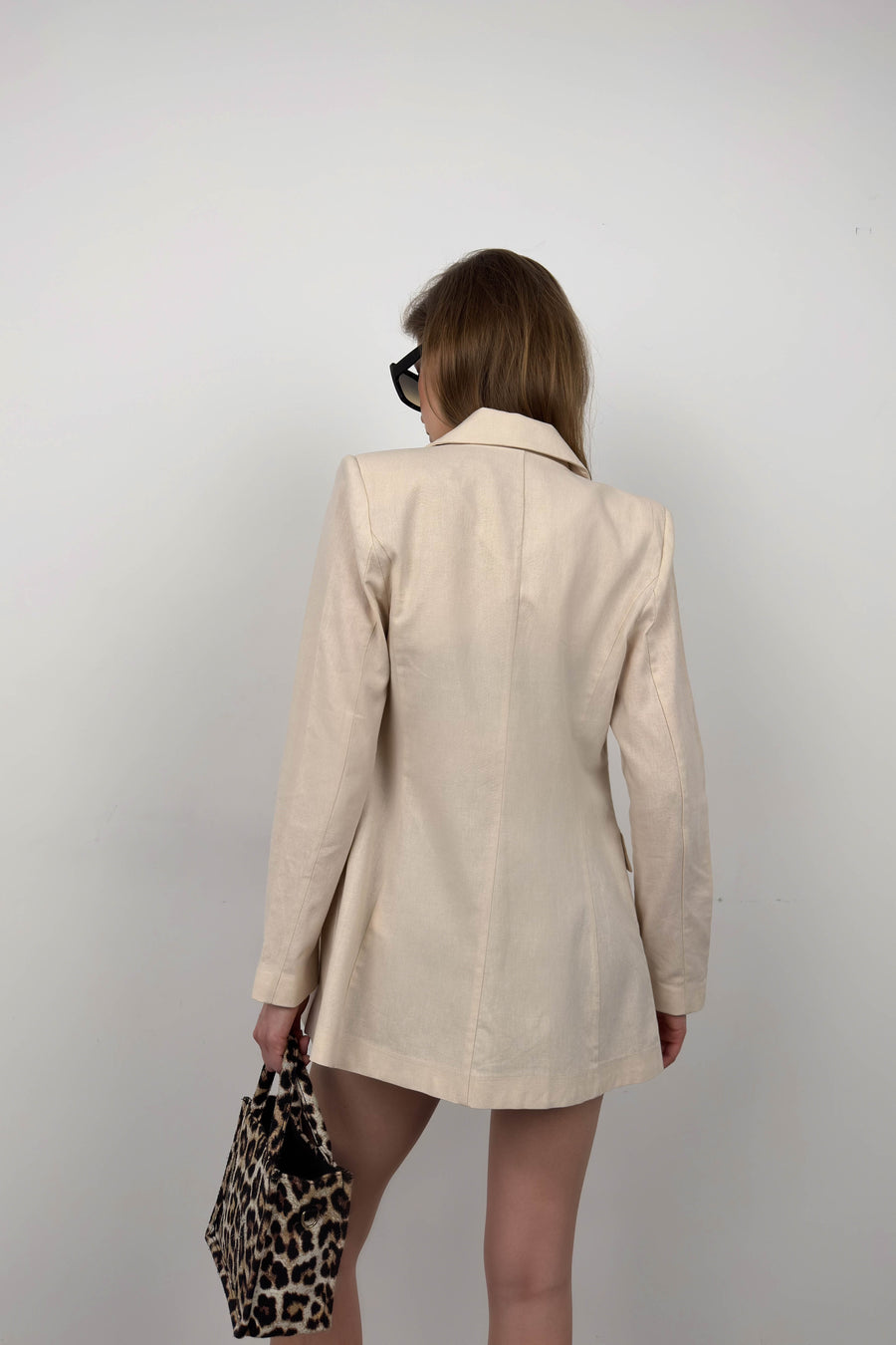 Single Button Beige Linen Blazer