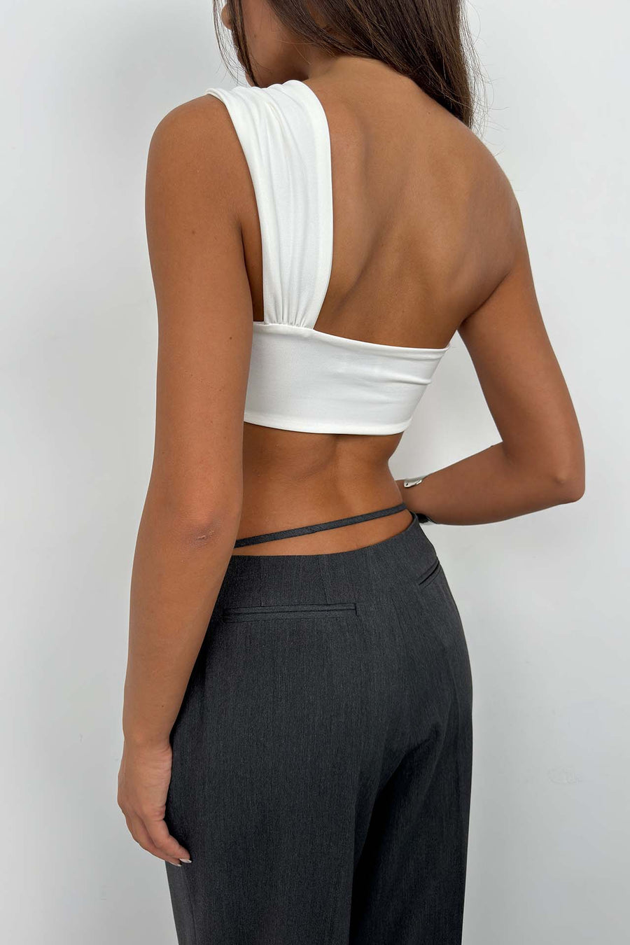 One Shoulder Asymmetrical Ecru Bra 