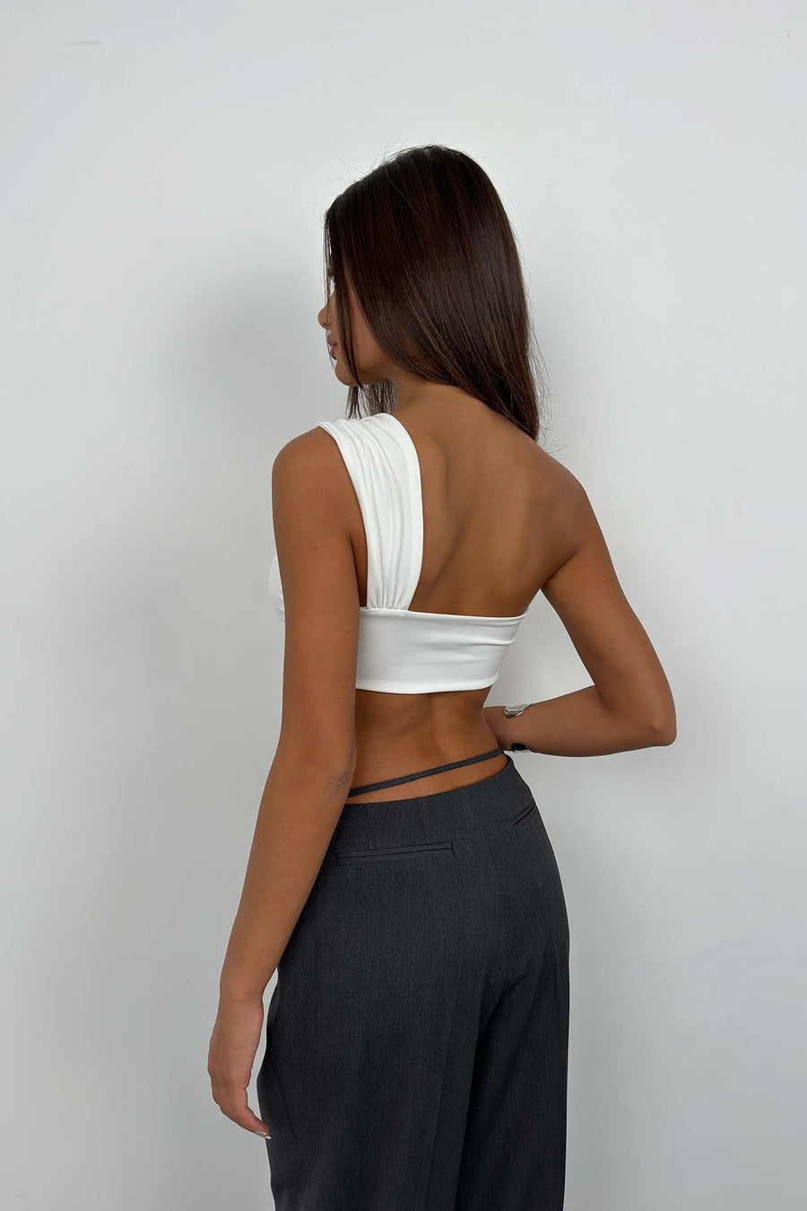 One Shoulder Asymmetrical Ecru Bra 