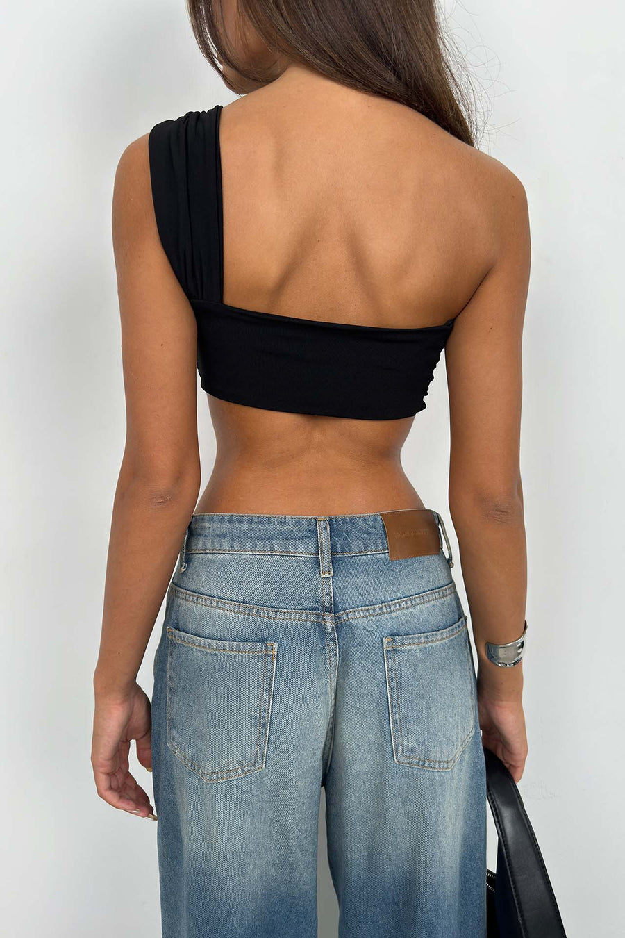 One Shoulder Asymmetrical Black Bra 